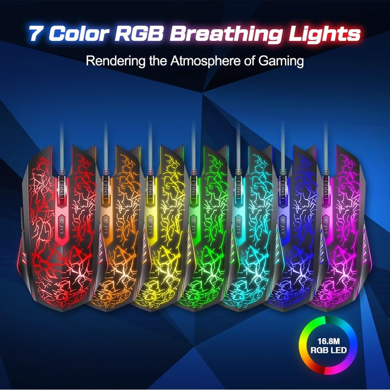 VersionTECH. Wired Gaming Mouse, Computer Mouse Ergonomic Mice with 7 LED Lights RGB Backlit, 6 Programmable Buttons, 4 Adjustable DPI for Laptop PC Gamer Desktop Chromebook Mac Games-Black - Image 4